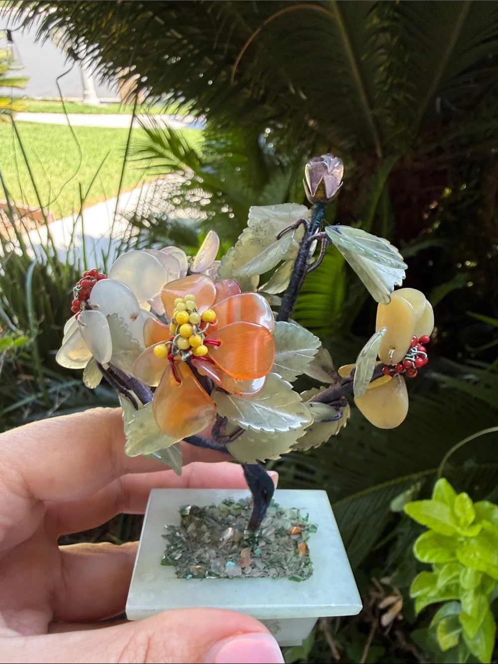Vintage Multicolored Gemstone Floral Accent - Orange, Yellow, Green, Purple